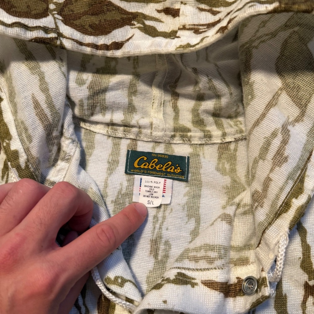 VTG 90s Cabelas Snow Tree Bark Camo Hooded Jacket Mens S/L USA Made Whitetail - Picture 4 of 7